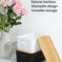 EOENVIVS Plastic Storage Baskets with Bamboo Lids for Pantry Organization and Storage Containers Bins for Shelves Drawers Desktop Closet Playroom Classroom Office Home, 6 Pack,White