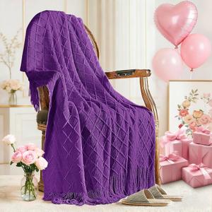 inhand Purple Knitted Throw Blanket for Couch Bed, Mothers Day/Mom Birthday Gifts for Mom from Daughter Son, Soft Lightweight with Tassels, Farmhouse Warm Decorative Blanket for Women, 60"x80"