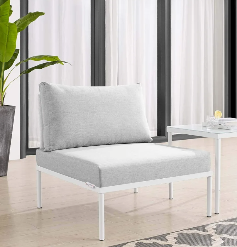 Modway Harmony Sunbrella® Outdoor Patio Aluminum Armless Chair in White Gray
