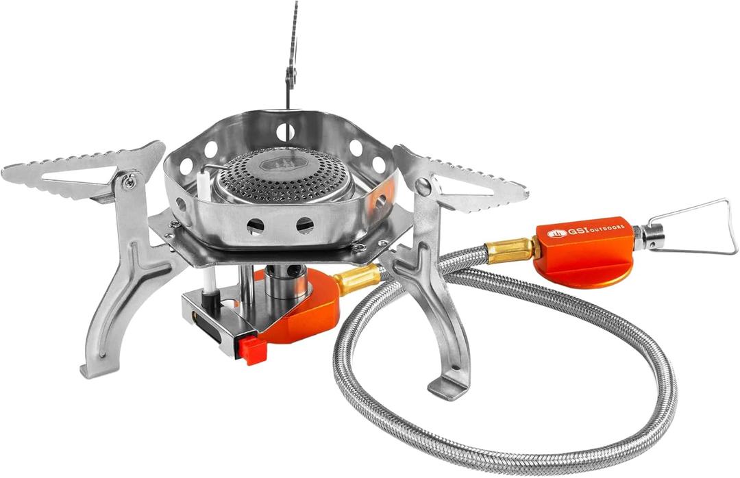 GSI Outdoors Remote Canister Stove Compact Foldable Camping Stove with Piezo Ignition, 11,000 BTU Output, and Stable Stand Design