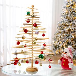 Roowest 29.53 Inch Christmas Tree Ornament Stand Holder with Arms Wooden Christmas Crafts Tree Shaped Ornament Display Stand for Counter Desktop Xmas Holiday Party(Rotatable Style)