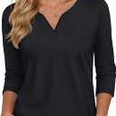 3/4 Length Sleeve Womens Tops V Neck Henley Shirts Dressy Casual Tunic Blouses Cotton Work Summer Tees, M
