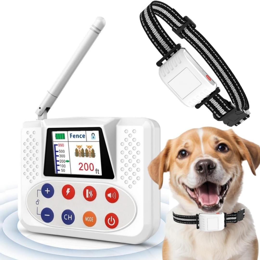 Wireless Dog Fence System, Electric Fence for Dog with Big LCD Screen, Portable Wireless Fence & Training Collar with 2.4GPFC Antenna, Waterproof & Adjustable Dog Perimeter Collar (for 1 Dog)