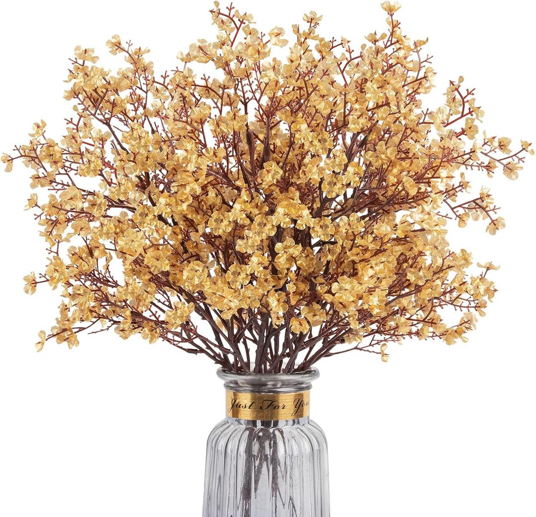 Babys Breath Artificial Flowers, 8 Bundles Gold Real Touch Fake Flowers Silk Flowers for Vase Home Office Wedding Spring Indoor Outdoor Centerpiece Table Party Decorations