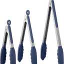 600F Heat Resistant Kitchen Tongs: U-Taste 7/9/12 inch Silicone Cooking Tong Set with Non Stick Rubber Tips and Silicon Coated 18/8 Stainless Steel Handle for Serving Grilling Salad(Midnight Blue)