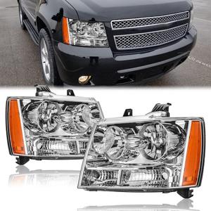 Headlights Assembly for 2007-2014 Chevy Tahoe /07-13 Chevy Suburban Avalanche Replacement Headlights Driver and Passenger Side Pair, Chrome Housing Amber Side Headlights Assembly for 2007-2014 Chevy Tahoe /07-13 Chevy Suburban Avalanche Replacement Headlights Driver and Passenger Side Pair, Chrome Housing Amber Side