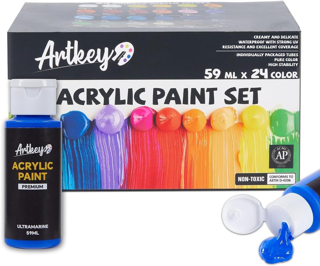 Artkey Acrylic Paint Set, 24 Colors 2 oz/59 ml Acrylic Paint Kit for Professional Artists & Beginners  Craft & Art Supplies for Canvas, Wood, Fabric, Rock, Leather, Ceramic, Glass, Easter Egg Artkey Acrylic Paint Set, 24 Colors 2 oz/59 ml Acrylic Paint Kit for Professional Artists & Beginners  Craft & Art Supplies for Canvas, Wood, Fabric, Rock, Leather, Ceramic, Glass, Easter Egg