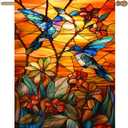 Stained Glass Hummingbird Garden Flag Spring Summer House Flag Fall Floral Decorative Yard Flags for Outside 28x40 Double Sided Large Seasonal Lawn Flags Rustic Outdoor Decor