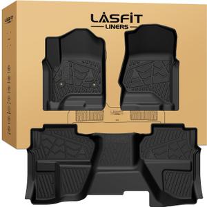 LASFIT Floor Mats 2014-2018 for Chevy Silverado/GMC Sierra 1500, 2015-2019 2500HD 3500 HD, Double Cab Only, 1st Row Bucket Seat, All Weather TPE Custom Fit Car Floor Liners, with Carpet Floor Only