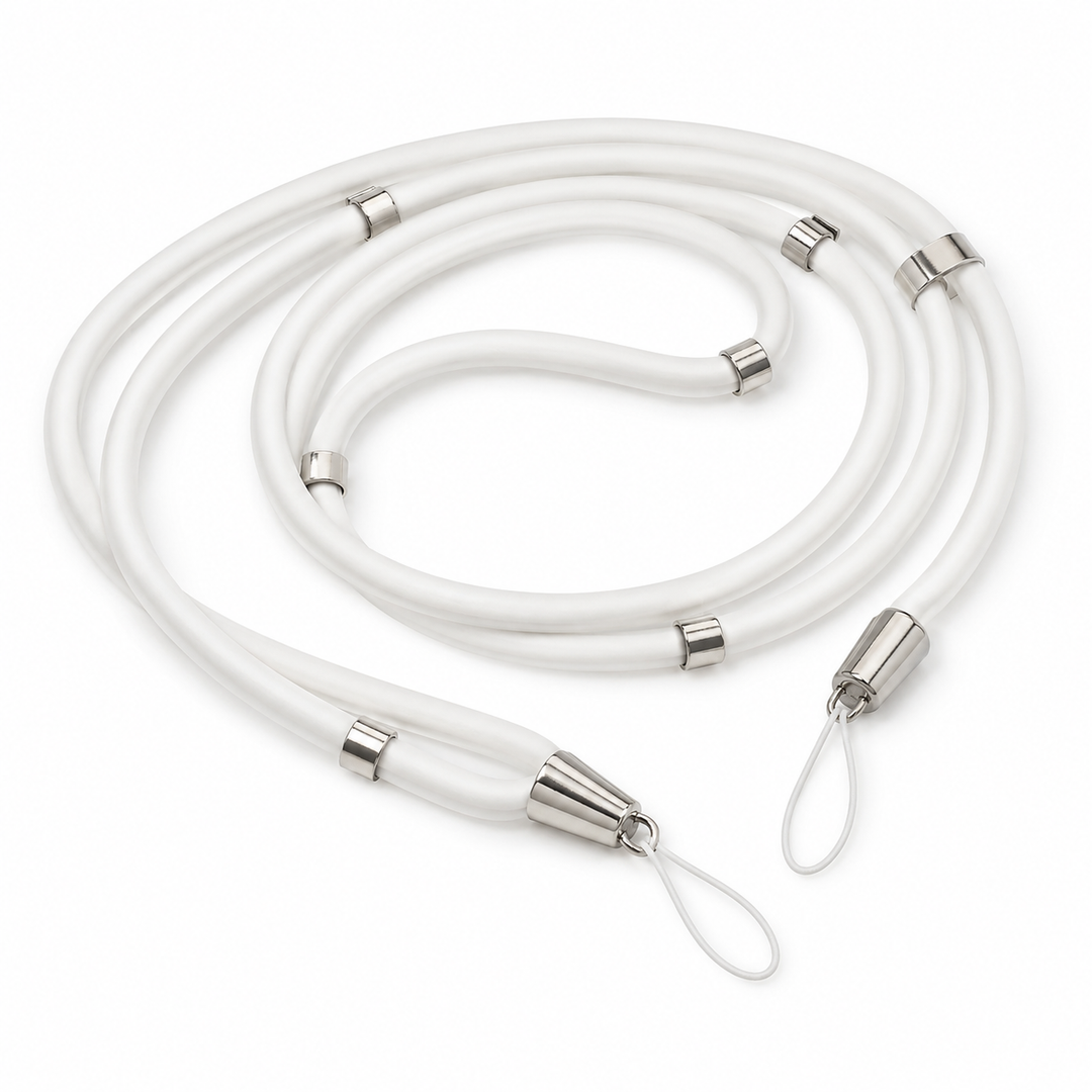 White Phone Wrist Strap / Neck Lanyard with Metal Attachments