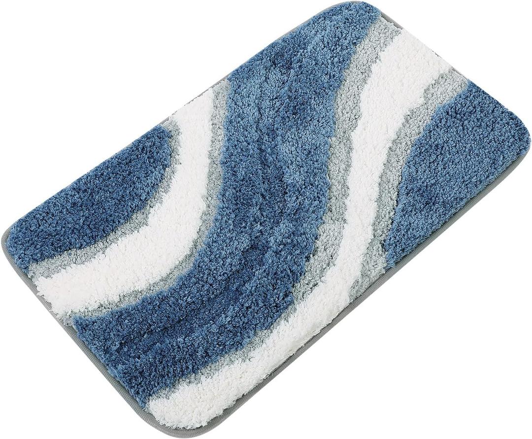 KAMA BRIDAL Microfiber Bath Mat Non-Slip Bathroom Floor Rugs Fast Water Absorbent Shower Mat Ultra Soft Bath Rug Anti-Slip Backing Machine Wash Blue 12x24