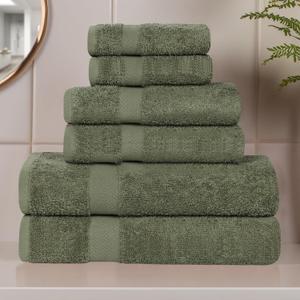 Superior Franklin 6 Piece Cotton Towel Set, Medium Weight Towels for Bathroom, Shower, Spa, Quick Dry, Home Essentials, Includes 2 Face Towels/Washcloths, 2 Hand Towels, 2 Bath Towels, Forest Green