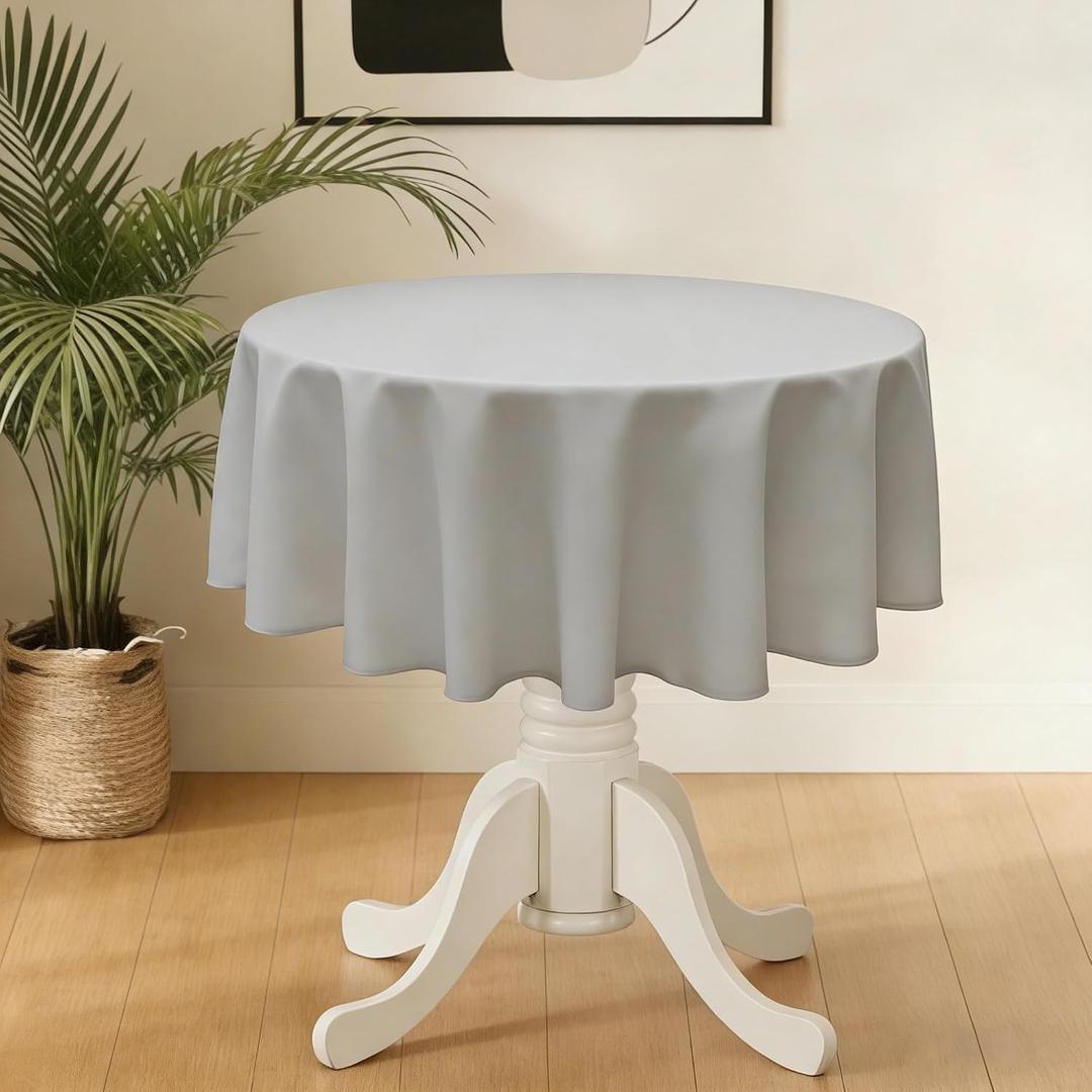 Small Light Gray Round Tablecloth 36 Inch - 200 GSM Polyester Fabric Wrinkle Resistant Washable Table Cloth, Solid Color Table Cover for Dining, Wedding, Party, Banquet and Outdoor Use