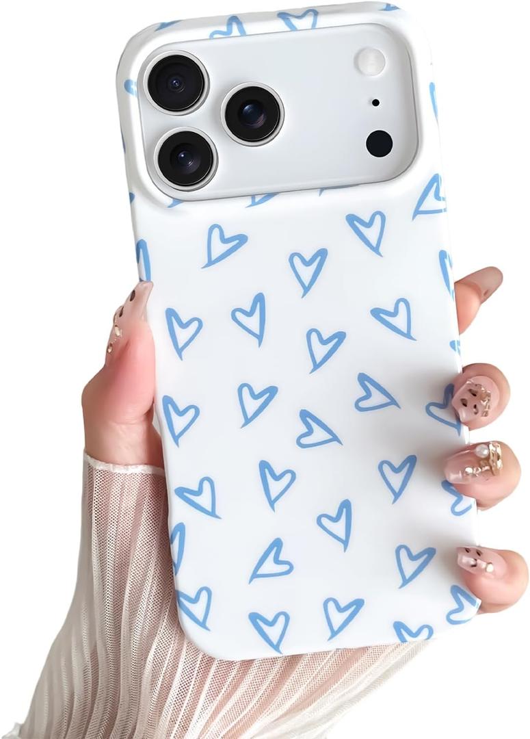 Skyseaco for iPhone 17 Pro Max Case Cute Love Heart Design Aesthetic Pattern Phone Case for Women Girls Soft Slim TPU Shockproof Phone Cover for iPhone 17 Pro Max 6.9"- Light Blue