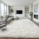 9x12 Ft Extra Large Cream White Fluffy Area Rugs, Pet Family Friendly Shag Carpet with Non-Slip Backing, Easy Clean Modern Plush Decor for Oversized Living Room & Master Bedroom