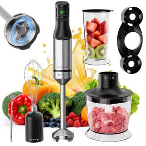 1200W Immersion Blender Handheld, 5-in-1 Variable Speed Emulsifier Hand Blender Stick with Whisk Chopper Milk Frother Mixing Cup and Storage Rack for Kitchen Soup, Purees, Baby Food and Smoothies