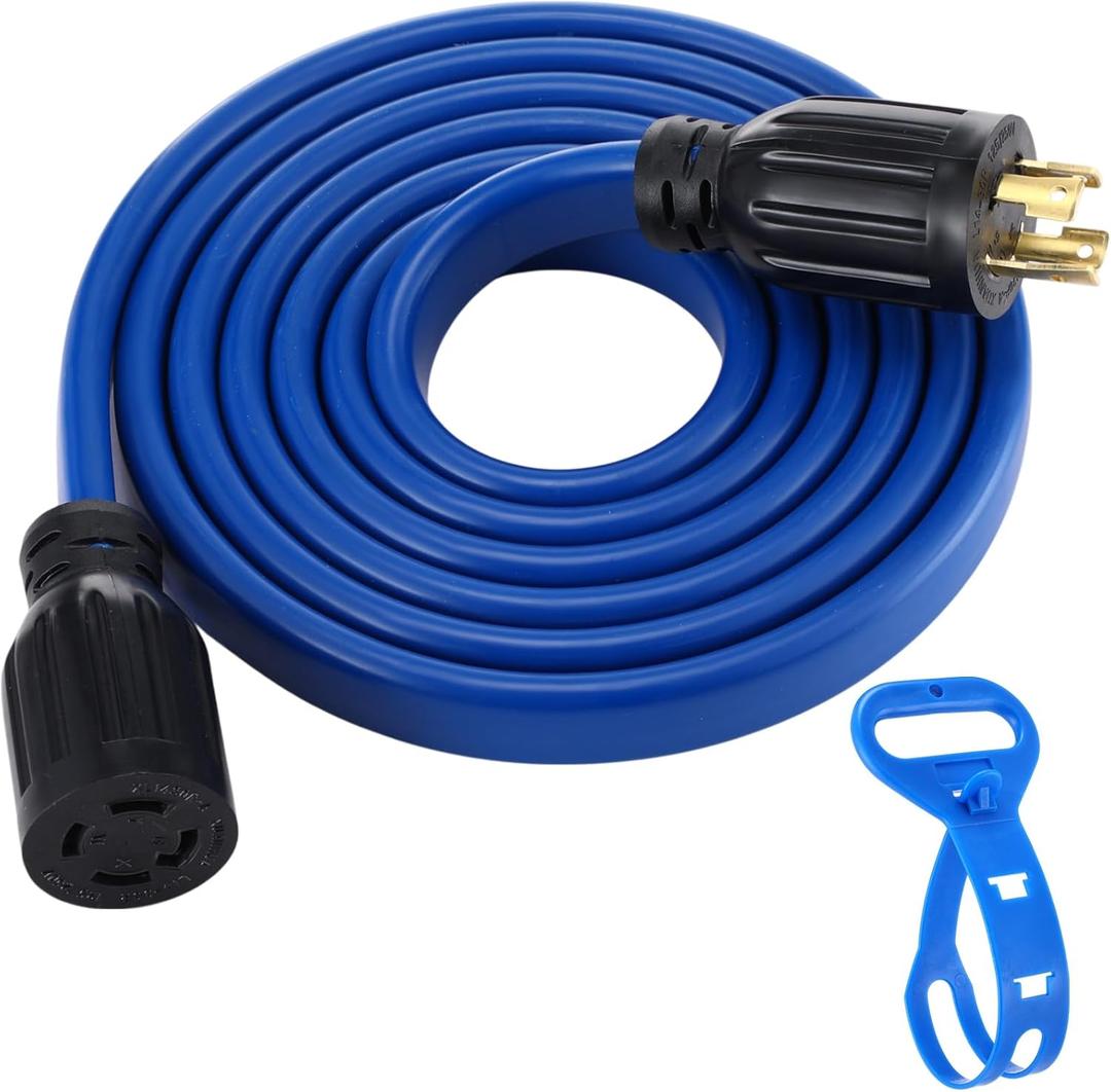 Kanayu 10 ft 4 Prong 30 Amp Flat Generator Extension Cord Compatible with Nema L14-30p/l14-30r 10 Gauge Flat Generator Power Cable Locking for Manual Transfer Switch 125/250v 7500w, Etl Listed