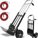800 LB Dolly Cart with 8" Solid Rubber Wheels, Heavy Duty Folding Hand Truck Dolly with Bungee Cords, Compact Foldable Alloy Steel Design for Warehouses, Homes, Offices, and Small Business