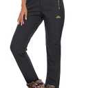 MAGCOMSEN Women's Fleece Lined Waterproof Insulated Winter Pants Outdoor Snow Ski Pants Warm Hiking Softshell Black M