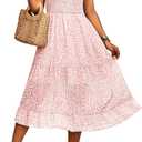 BTFBM Women Casual Summer Short Ruffles Tiered Sleeve Smocked Midi Dresses Bohemian Floral V Neck Wedding Guest Long Dresses (Pink, M)