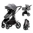 2-in-1 Convertible Baby Stroller, Newborn to Toddler 0-36M, Reversible Fully Reclining Seat, One-Hand Fold, All-Wheel Spring Suspension, 5-Point Safety Harness, Gray
