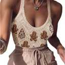 SOLY HUX Women's Cute Graphic Cami Bodysuits Sleeveless Fitted Leotard Holiday Going Out Tops