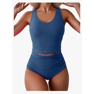 Eomenie Two Piece Tankini Swimsuits for Women Tummy Control Bathing Suits Cutout Back Swim Tank Top with High Waisted Bottom, Size -Large