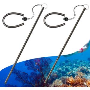 2 Pcs Scuba Diving Stick 13.8" Aluminum Alloy Lobster Stick with Measurement Adjustable Lanyard Dive Noise Maker Scuba Dive Accessories Diving Safety Gear Pointer Rod (Black)