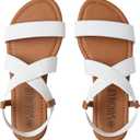SANDALUP Elastic Ankle Strap Flat Sandals for Women (9, White)