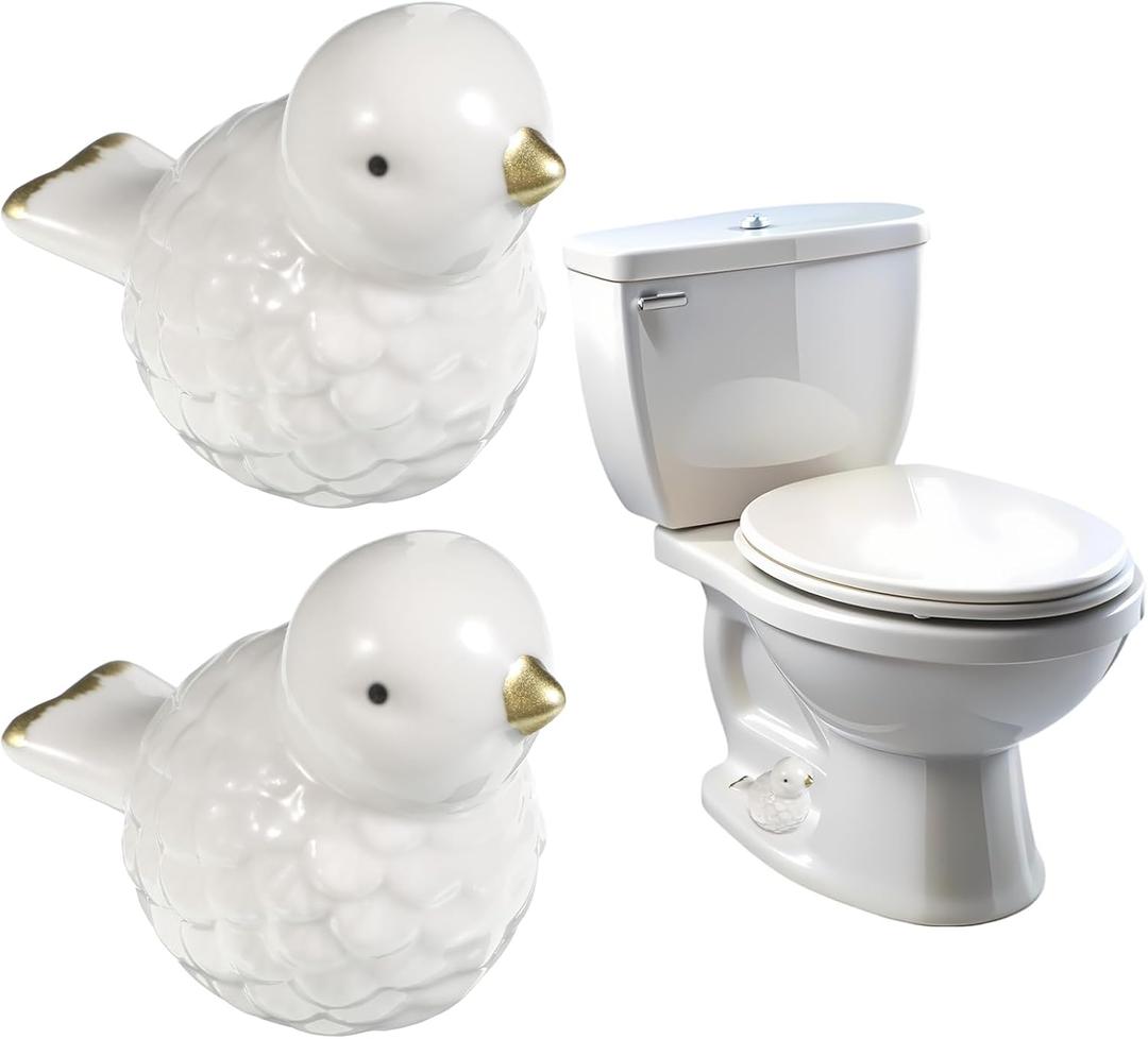 2 Pack Toilet Bolt Covers Decorative Toilet Screw Cover Caps, Duck Cute Toilet Screw Cover Caps to Hide Rusty Bolts, Ceramic Toilet Bolt Caps, Easy Installation Universal Fit for Bottom of Toilets
