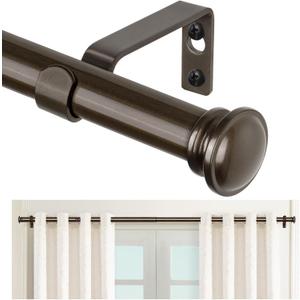 TONIAL Curtain Rod 32 to 115 Inch(2.6-9.6ft), Telescoping Splicing 3/4 Drapery Rods for Windows 83 to 110 Inch(6.9-9.1ft), Decorative Single Rod with Small Cap Finial, Bronze