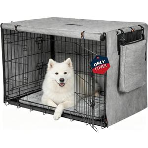 Dog Crate Cover for Anxiety,Water-Resistant,Windproof & Sun Resistant 600D Oxford Kennel Cover with Storage Bag,Calming Indoor Outdoor Pet Crate Cover for 42 Inch Wire Crates,Machine Washable,Gray