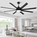 ZMISHIBO 72 Inch Ceiling Fans with Lights, Indoor/Outdoor Industrial Ceiling Fan with 8 Aluminum Reversible Blade, Quiet DC Motor, 3CCT&6-Speed Remote Control, Damp Rated for Living Room/Garage/Gazebo (Black)