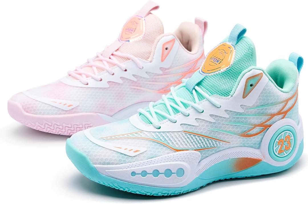 CJSPORX Women Men Basketball Shoes Non Slip Breathable Outdoor Fashion Unisex Sneakers (10 Women/11.5 Men, Green&pink-2) CJSPORX Women Men Basketball Shoes Non Slip Breathable Outdoor Fashion Unisex Sneakers (10 Women/11.5 Men, Green&pink-2)