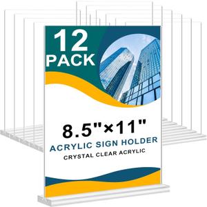 Arrobust Acrylic Sign Holder 8.5 x 11 Inches, 12 Pack Clear Display Table Top Signs Stand, Double Sided Vertical Flyer Holder ,Plastic Frames Paper Holder for Stores Home Office Menu Retail Show Fair