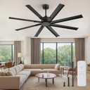ZMISHIBO 65 Inch Industrial DC Motor Ceiling Fan, Large Ceiling Fan with 8 Aluminum Blades, 3 Downrods, 6-Speed Remote Control, Home or Commercial Ceiling Fans for Porch/Garage/Shop, Black
