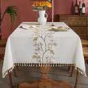 Laolitou Cotton Linen Waterproof Table Cloth for Dining Table Farmhouse Kitchen Rectangle Tablecloth Coffee Wrinkle Free Tables Cover, Beige, Coffee Flower, 55x70 Inch