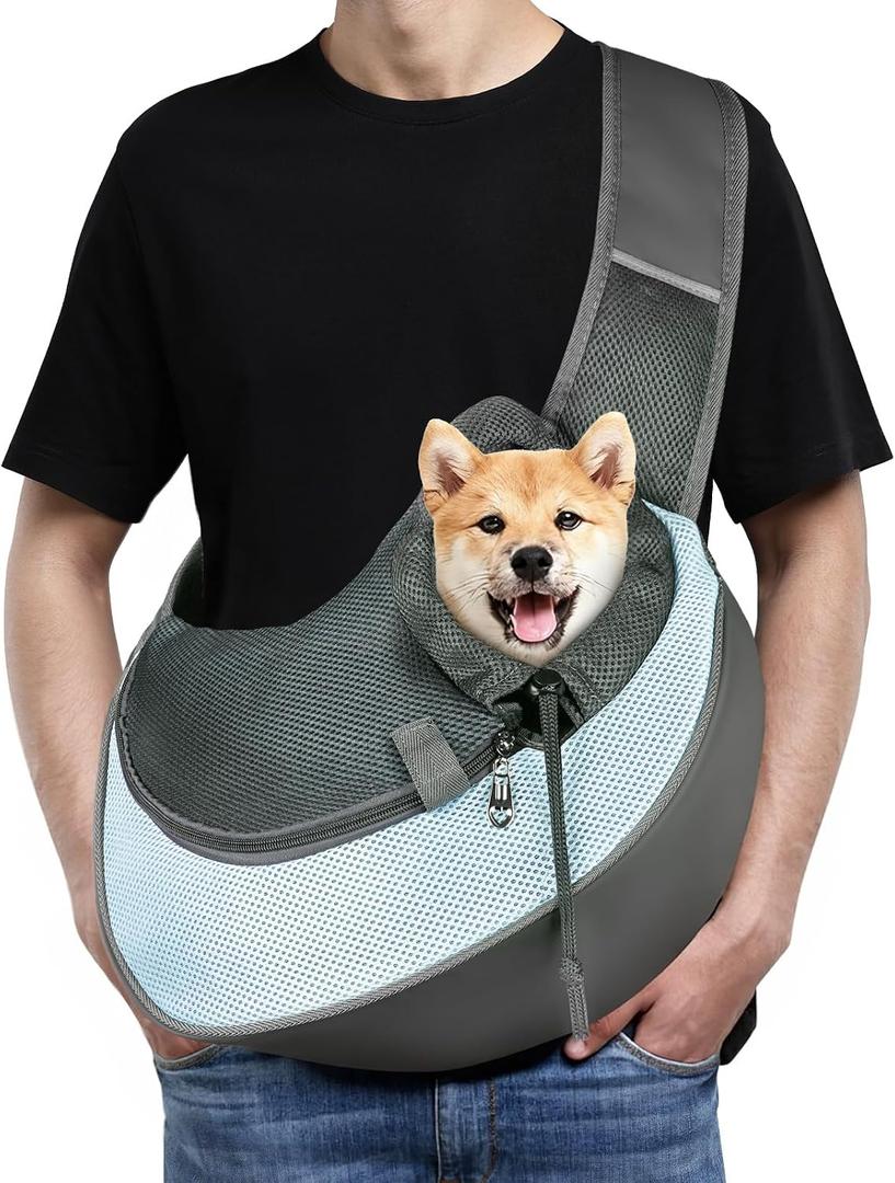 Dog Sling Carrier, Mesh Breathable Puppy Sling with Soft Adjustable Widen Padded Strap, Hand-Free Dog Purse Carriers for Small Dogs Cats, Pet Carrier Backpack for Travel Outdoor, Blue