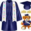 Sintuff 7 Pcs Kindergarten Graduation Gown Cap 2025 Preschool Graduation Accessories Stole Tassel Sash Charm Bear Gifts (Blue)