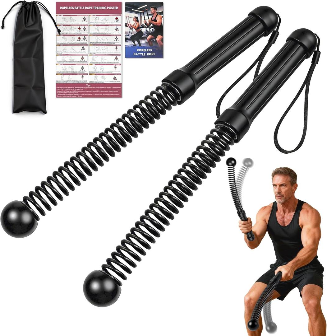 Weighted Ropeless Battle Ropes, Heavy Duty Portable Cordless Battle Rope for Home Gym with Poster, Cordless Battle Rope with Storage Bag for Strength Training, Fitness Equipment for Men & Women(Black)
