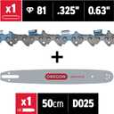Oregon 20-Inch Replacement Chainsaw Bar and L81 AdvanceCut Chainsaw Chain Combo, 81 Drive Links, Pitch: .325", .063" Gauge, Low Vibration (105671), fits several Stihl models, Grey
