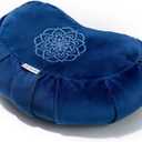 Hihealer Premium Crescent Meditation Cushion, Ergonomic Buckwheat Hull Floor Pillow for Adults, Comfortable Yoga Bolster for Meditation & Floor Sitting (Blue)
