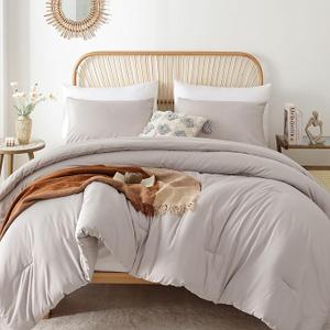 Comforter Full Size for Girls Boys Teens Linen Grey, 3pcs (1 Gray Comforter & 2 Pillowcases) Lightweight Dorm Bedding Full Size