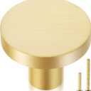 QOGRISUN 15-Pack Solid Brass Cabinet Knobs, 1-Inch Diameter, Round Gold Dresser Drawer Pulls Handles, Modern Kitchen Hardware, Brushed Brass Finish (1-1/8-Inch Diameter)