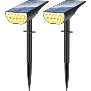 Solar Spot Lights Outdoor, Solar Lights Outdoor Waterproof IP65, 3 Brightness Modes Dusk to Dawn Landscape Spotlights for Yard Garden Pathway Tree Decoration, Warm White, 2 Pack