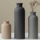 Modern Ceramic Vase Set, Black Ribbed Matte Design, 3-Piece Decorative Vases for Home, Living Room, Office (Black Mix)