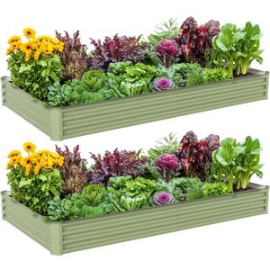 2PCS 8x4x1FT Galvanized Raised Garden Bed, Galvanized Planter Raised Garden Boxes Outdoor, Large Metal Raised Garden Beds for Vegetables-Green