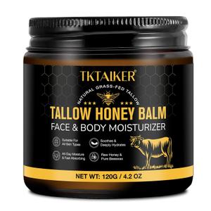 Beef Tallow for Skin, Beef Tallow for Face, Hydrating Tallow Balm with Raw Honey and Beeswax, Grass-Fed Beef Tallow & Raw Wild Honey Blend, Body & Face Moisturizer, Natural Formula, Light Scent, 120 G