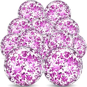 Lewtemi 12 Pcs Glitter Confetti Beach Balls Bulk, 16 Inch & 24 Inch Large Inflatable Clear Pool Toy Balls with Sequins, Summer Luau Party Favors Decorations for Kids Adults(Purple)
