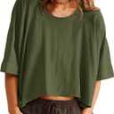Tankaneo Womens Oversized T-Shirts Cropped Summer Casual Short Sleeve Loose Fit Tee Tops (Green, M)